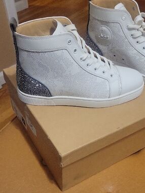 Christian Louboutin Louis SP Strass White High-Top Sneakers with Strass Crystals